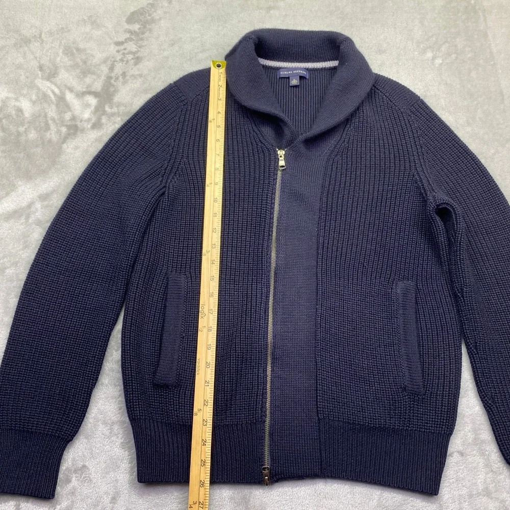 Banana Republic Mens Navy Blue Merino Wool Waffle Knit Shawl Zip Cardigan Grunge